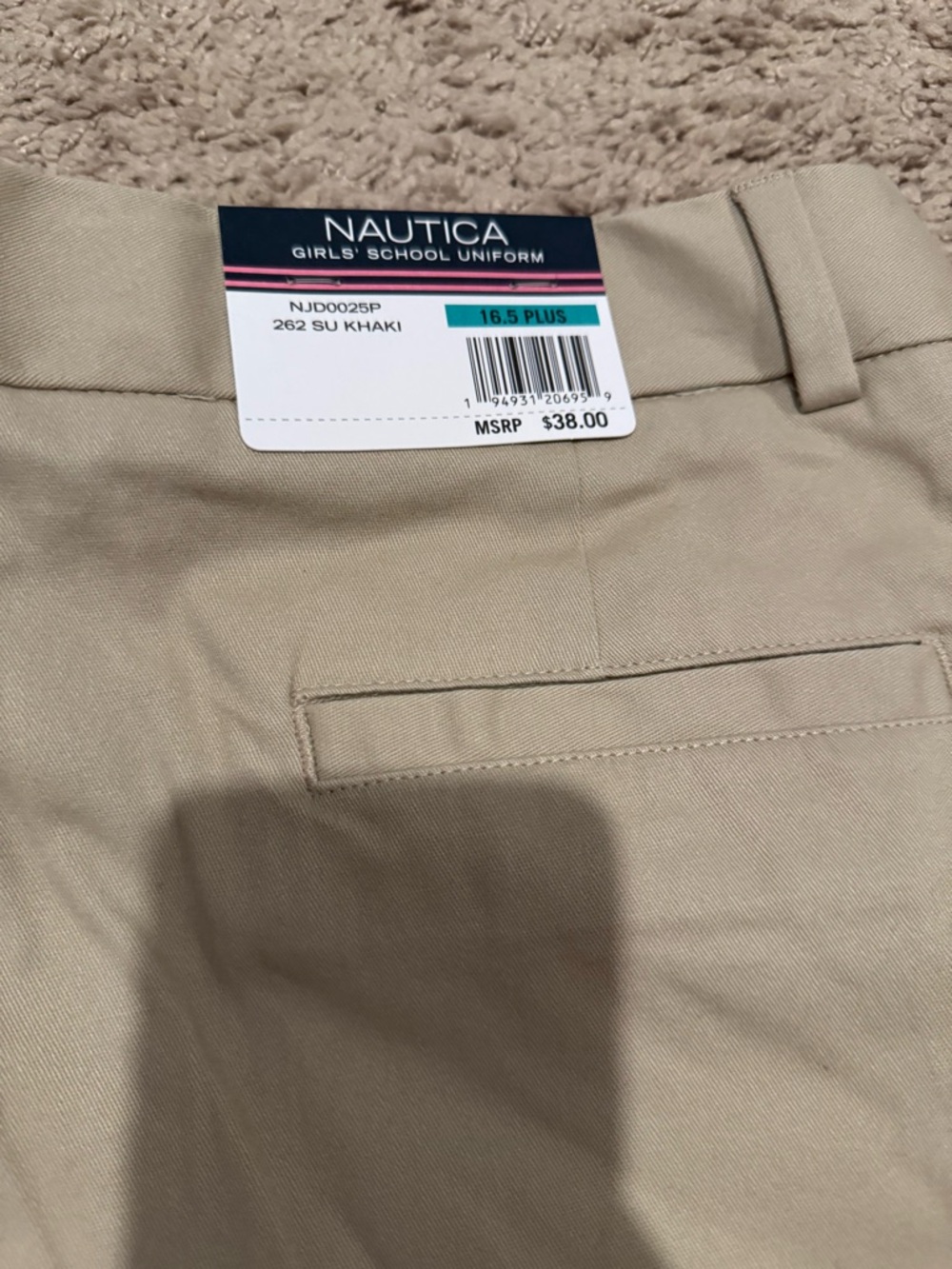 Nautica Girls Khaki School Uniform Pants Size 16.5 Plus – Adjustable Waist NWT - Picture 7 of 8